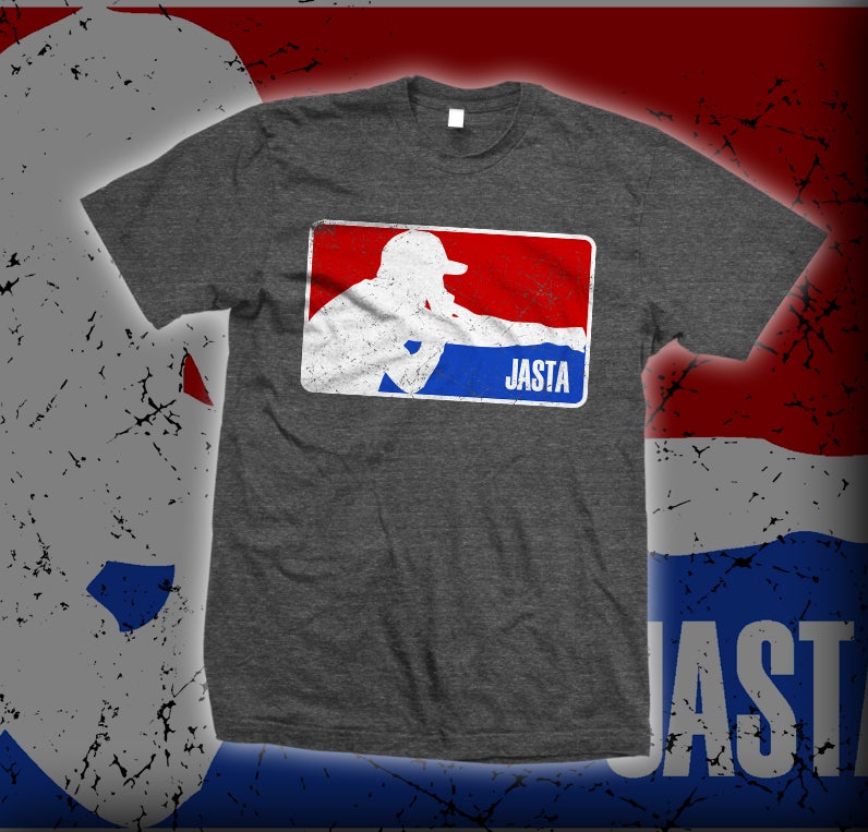 JASTA charcoal gray MLB logo shirt